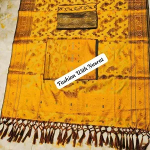 ইন্ডিয়ান বেনারশী কাতান থ্রি পিস (কালার - হলুদ)