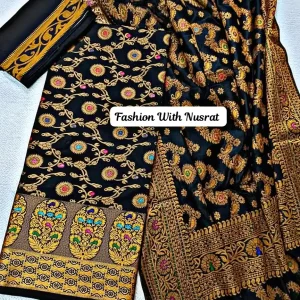 ইন্ডিয়ান বেনারশী কাতান থ্রি পিস (কালার - কালো)