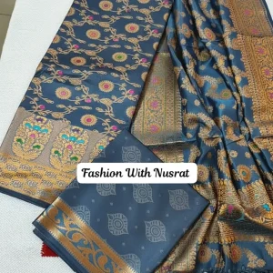 ইন্ডিয়ান বেনারশী কাতান থ্রি পিস (কালার - অ্যাশ)