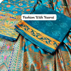 ইন্ডিয়ান বেনারশী কাতান থ্রি পিস (কালার - সি গ্রীন)