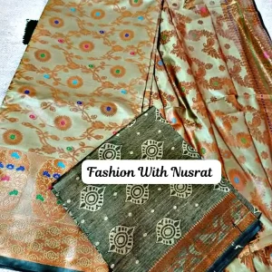 ইন্ডিয়ান বেনারশী কাতান থ্রি পিস (কালার - গোল্ডেন)