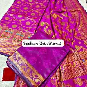 ইন্ডিয়ান বেনারশী কাতান থ্রি পিস (কালার - মেজেন্ডা)