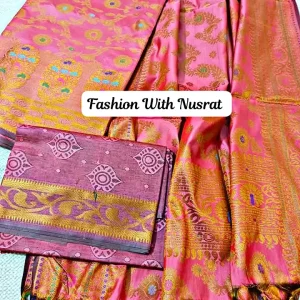 ইন্ডিয়ান বেনারশী কাতান থ্রি পিস (কালার - মিষ্টি)