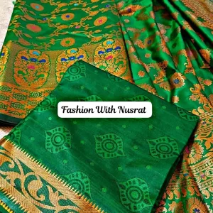 ইন্ডিয়ান বেনারশী কাতান থ্রি পিস (কালার - সবুজ)